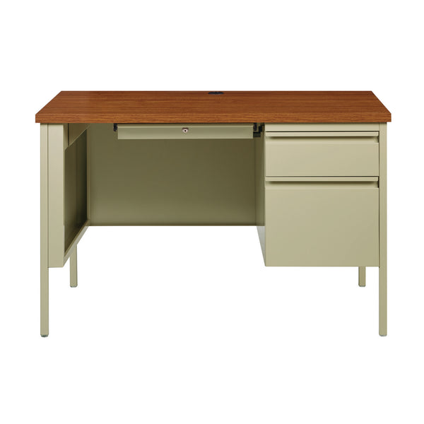 Alera Single Pedestal Steel Desk, 45" x 24" x 29.5", Cherry/Putty (ALEHSD4524PC) Each