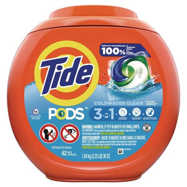 Tide PODS Laundry Detergent, Clean Breeze, 36 oz Tub, 42 Pacs/Tub (PGC00998EA) Each