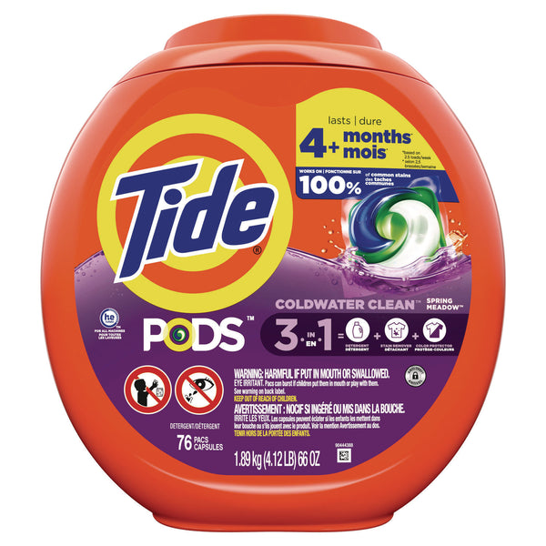 Tide PODS Laundry Detergent, Spring Meadow, 66 oz Tub, 76 Pacs/Tub (PGC09166EA) Each