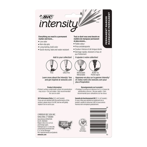 BIC® Intensity Fine Tip Permanent Marker, Fine Bullet Tip, Assorted Colors, Dozen (BICGPMAP12NAST)