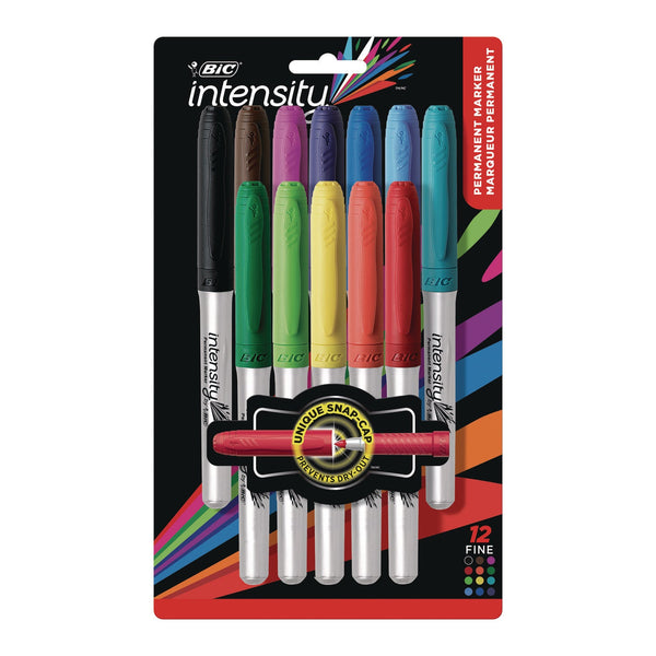 BIC® Intensity Fine Tip Permanent Marker, Fine Bullet Tip, Assorted Colors, Dozen (BICGPMAP12NAST)