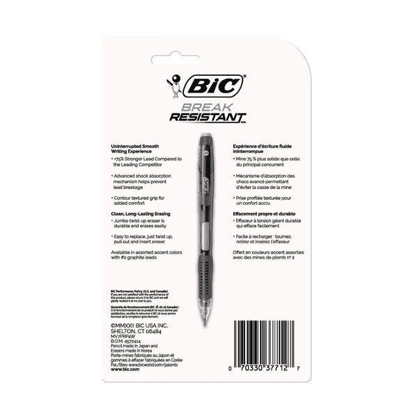 BIC® Break-Resistant Mechanical Pencils with Erasers, 0.7 mm, HB (#2), Black Lead, Assorted Barrel Colors, 4/Pack (BICMV7PRP4BLK) Pack of 4