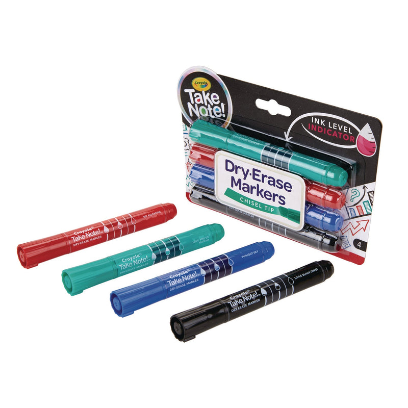 Crayola® Take Note Dry Erase Markers, Chisel Tip, Assorted Colors, 4/Set (CYO586543) Each