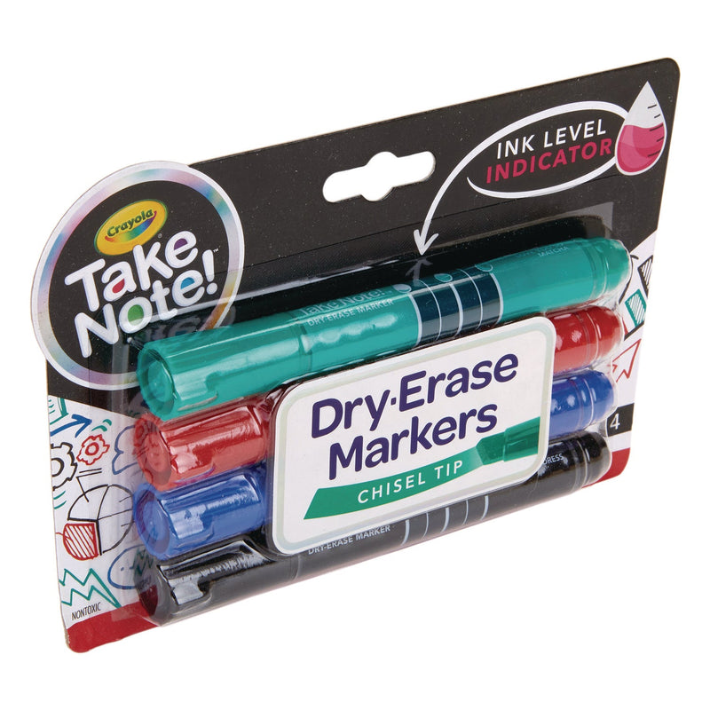Crayola® Take Note Dry Erase Markers, Chisel Tip, Assorted Colors, 4/Set (CYO586543) Each