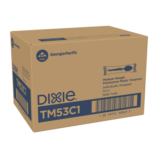 Dixie® Mediumweight Polystyrene Wrapped Cutlery, Teaspoon, Black, 1,000/Carton (DXETM53C1) Case of 1000