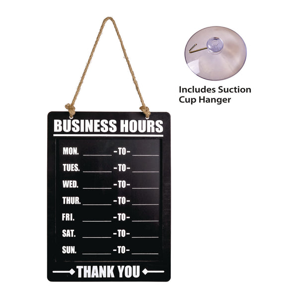 Excello Global Products® Business Hours Indoor/Outdoor Hanging Chalkboard, 10 x 0.38 x 20.75, Black/White (EXOEGPHD0311AS) Each