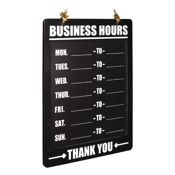 Excello Global Products® Business Hours Indoor/Outdoor Hanging Chalkboard, 10 x 0.38 x 20.75, Black/White (EXOEGPHD0311AS) Each