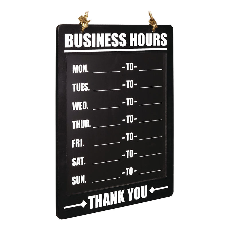 Excello Global Products® Business Hours Indoor/Outdoor Hanging Chalkboard, 10 x 0.38 x 20.75, Black/White (EXOEGPHD0311AS) Each