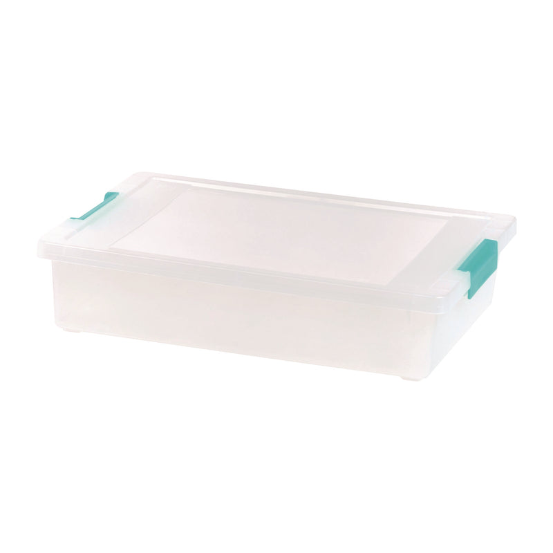 IRIS Latch Lid Storage Box, 2.3 gal, 14 x 11 x 3.5, Clear Bin/Seafoam Latches (IRS301158) Each
