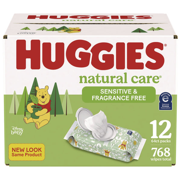 Huggies® Natural Care Sensitive Baby Wipes, Unscented, White, 64/Pack, 12 Packs/Carton (KCC51079)