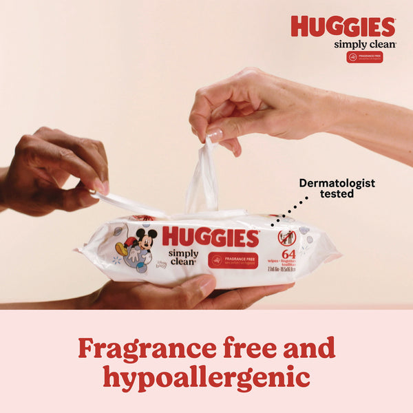 Huggies® Simply Clean Fragrance Free Baby Wipes, 64/Pack, 11 Packs/Carton (KCM53611) Case of 11