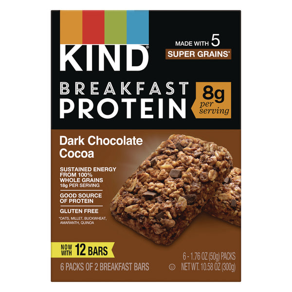 KIND Breakfast Protein Bars, Dark Chocolate Cocoa, 1.76 oz Two-Bar Packs, 6/Box (KNDPHW41936) Box of 6