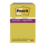 Post-it® Notes Super Sticky Note Pads in Summer Joy Color Collection Colors, 4" x 6", Note Ruled, 90 Sheets/Pad, 5 Pads/Pack (MMM6605SSJOY) Pack of 5