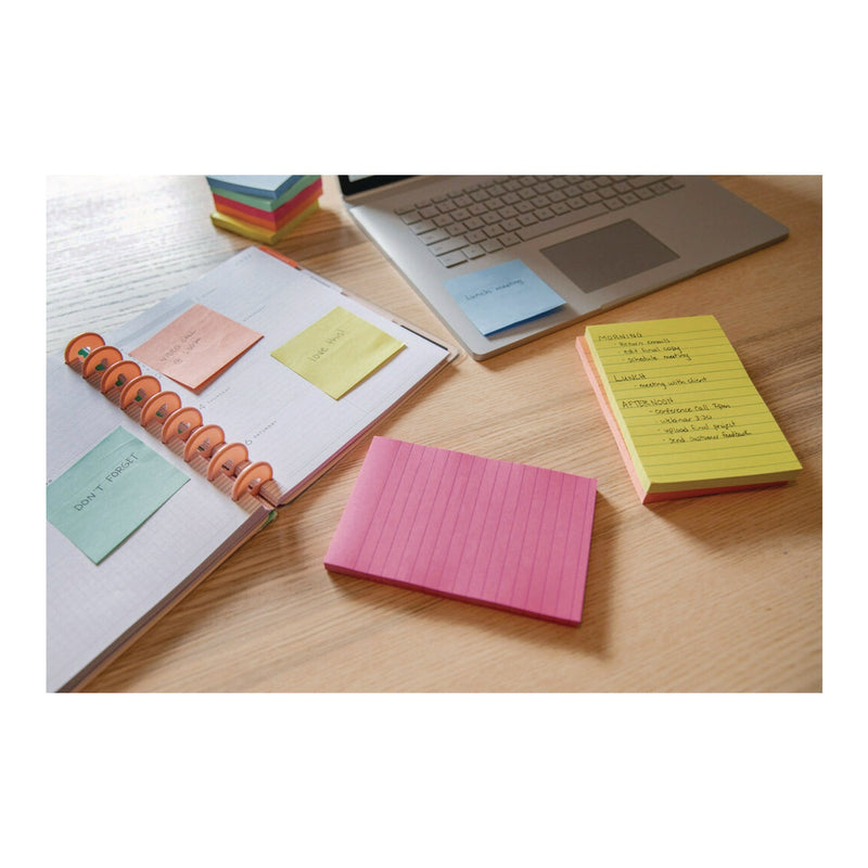 Post-it® Notes Super Sticky Note Pads in Summer Joy Color Collection Colors, 4" x 6", Note Ruled, 90 Sheets/Pad, 5 Pads/Pack (MMM6605SSJOY) Pack of 5