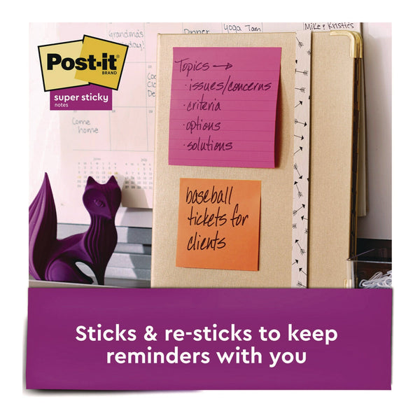 Post-it® Notes Super Sticky Note Pads in Summer Joy Color Collection Colors, 4" x 4", Note Ruled, 90 Sheets/Pad, 6 Pads/Pack (MMM6756SSJOY) Pack of 6