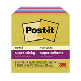Post-it® Notes Super Sticky Note Pads in Summer Joy Color Collection Colors, 4" x 4", Note Ruled, 90 Sheets/Pad, 6 Pads/Pack (MMM6756SSJOY) Pack of 6