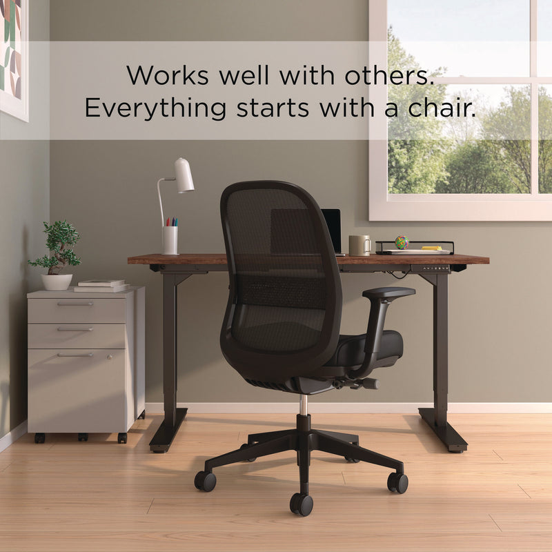 Essentials Mesh Back Fabric Task Chair, Adjustable Lumbar Support, Supports Up to 275 lb, 18.31" to 22.17" Seat Height, Black (UOSUN60991) Each