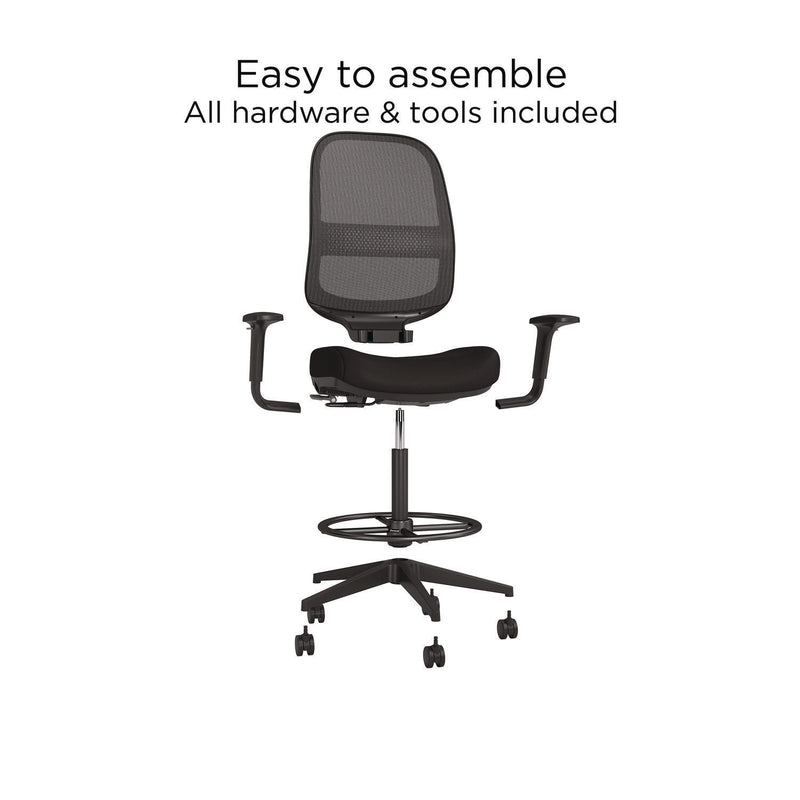 Union & Scale™ Essentials Mesh Back Drafting Stool, Adjustable Lumbar Support, Supports Up to 275 lb, 26.6" to 33.6" Seat Height, Black (UOSUN60992) Each