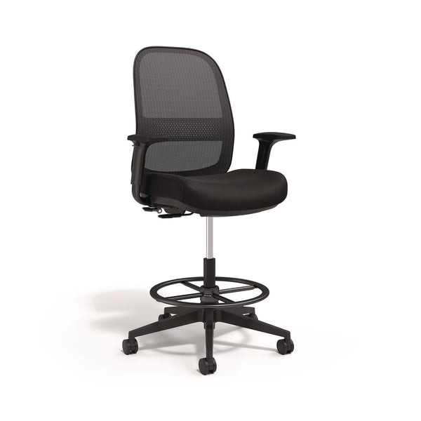 Union & Scale™ Essentials Mesh Back Drafting Stool, Adjustable Lumbar Support, Supports Up to 275 lb, 26.6" to 33.6" Seat Height, Black (UOSUN60992) Each