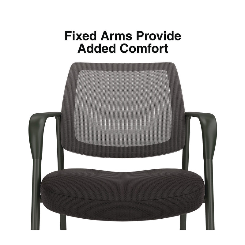 Union & Scale™ Essentials Mesh Back Fabric Guest Chair, 24.41" x 23.62" x 35.04", Black Seat, Black Back, Black Frame (UOSUN61297) Each