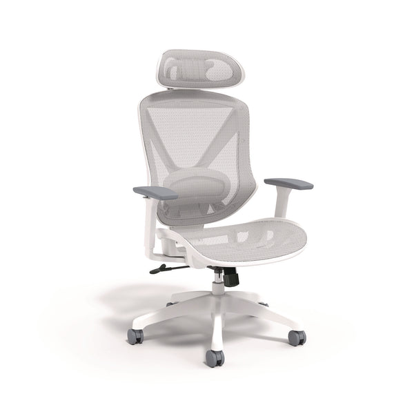 FlexFit Dexley Mesh Task Chair, Supports Up to 275 lb, 16.61" to 20.31" Seat Height, Gray Seat, Gray Back, White Base (UOSUN61365) Each