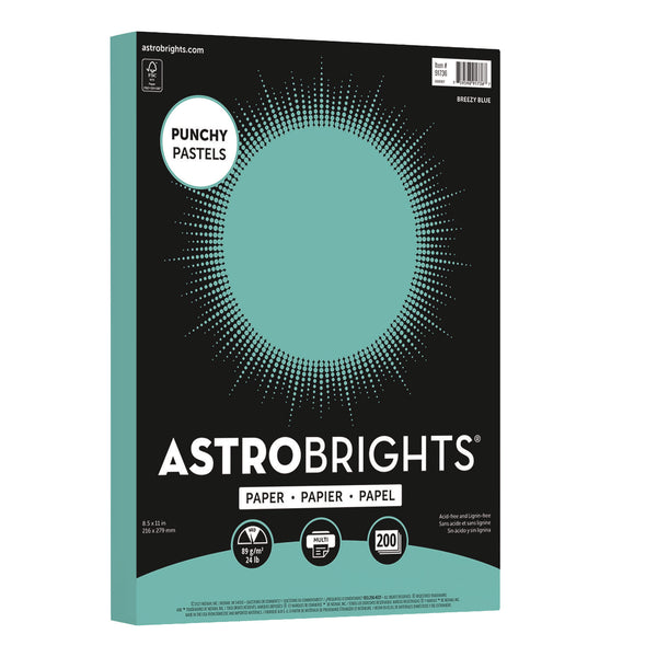 Astrobrights® Color Paper - "Punchy Pastels" Assortment, 24 lb Bond Weight, 8.5 x 11, Breezy Blue, 200/Pack (WAU91736)