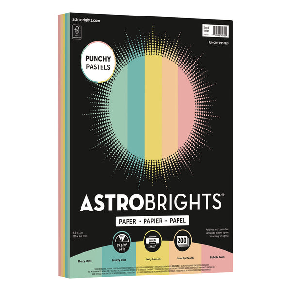 Astrobrights® Color Paper - "Punchy Pastels" Assortment, 24 lb Bond Weight, 8.5 x 11, Assorted, 200/Pack (WAU91741)