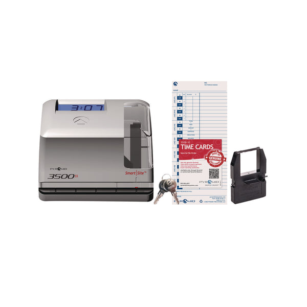Pyramid Technologies 3500 Smart Site Punch Card Time Clock System, DC Powered Operation, Light Gray (PTI3500SS) Each