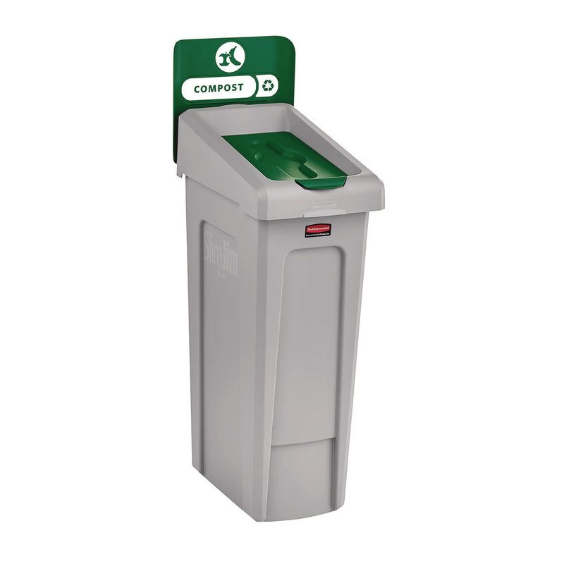 Rubbermaid® Commercial Slim Jim Recycling Station Kit, 1-Stream Compost, 23 gal, Plastic, Green/Gray (RCP2185051) Each