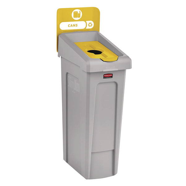 Rubbermaid® Commercial Slim Jim Recycling Station Kit, 1-Stream Bottles and Cans, 23 gal, Plastic, Yellow/Gray (RCP2185052) Each