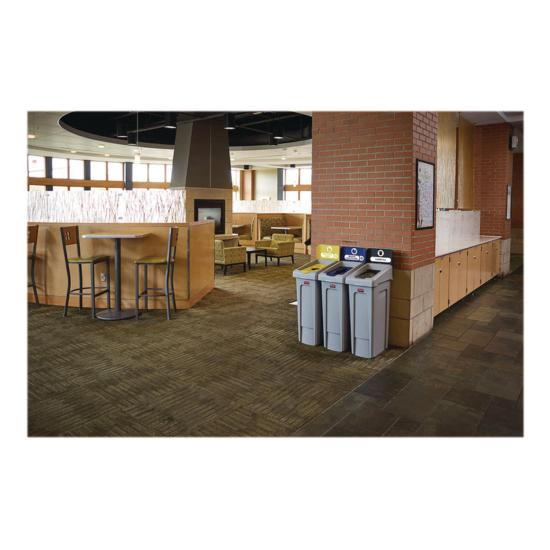 Rubbermaid® Commercial Slim Jim Recycling Station Kit, 1-Stream Bottles and Cans, 23 gal, Plastic, Yellow/Gray (RCP2185052) Each