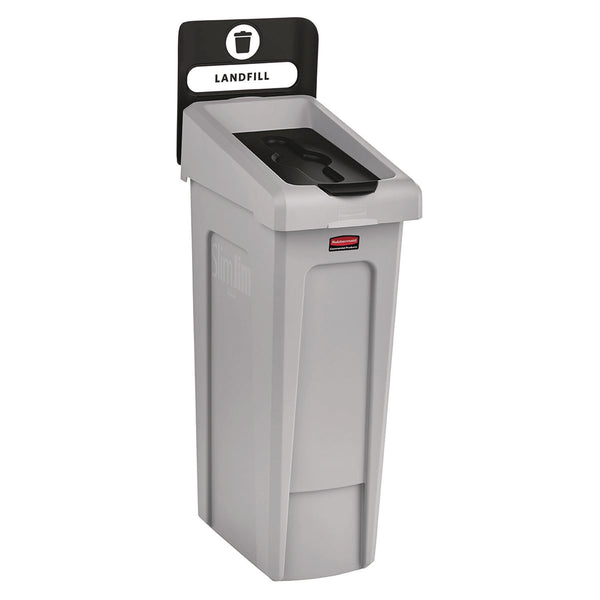 Rubbermaid® Commercial Slim Jim Recycling Station Kit, 1-Stream Landfill, 23 gal, Plastic, Gray/Black (RCP2185053) Each