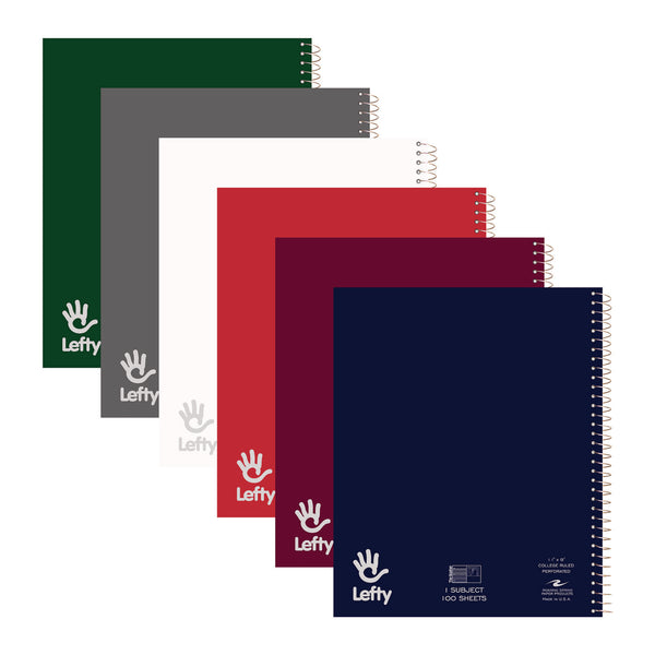 Roaring Spring® Lefty Notebook, 1 Subject, College Rule, Randomly Asst Cover Color, (200) 11 x 8.5 Sheets (ROA11096) Each