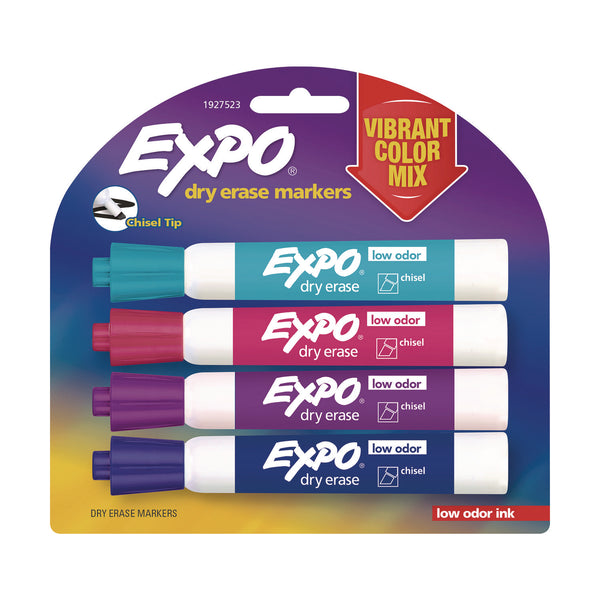 Expo® Low-Odor Dry Erase Marker, Broad Chisel Tip, Assorted Colors, 4/Pack (SAN2211555) Pack of 4