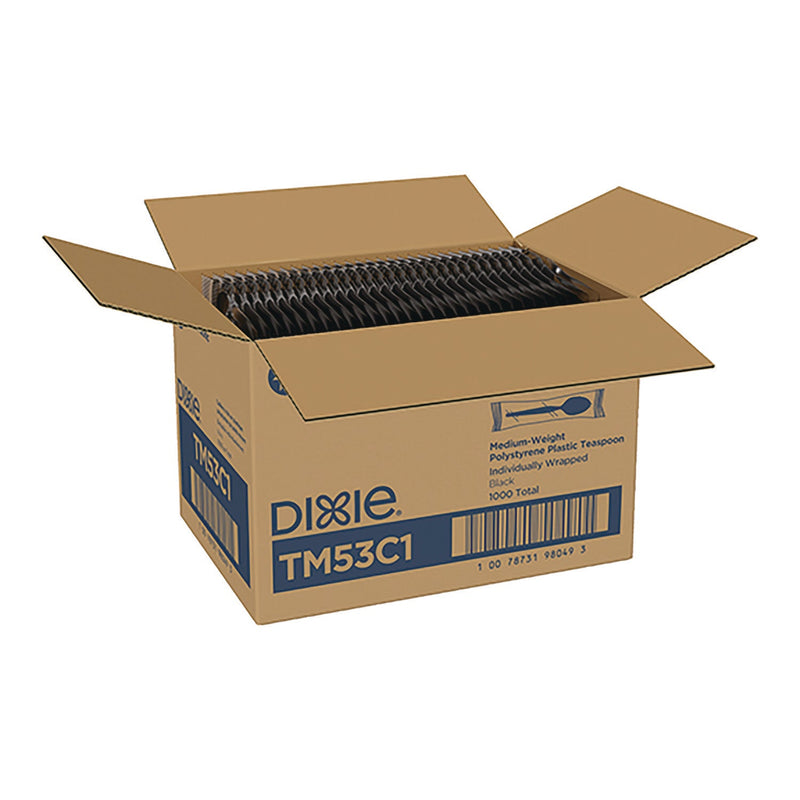 Dixie® Mediumweight Polystyrene Wrapped Cutlery, Teaspoon, Black, 1,000/Carton (DXETM53C1) Case of 1000