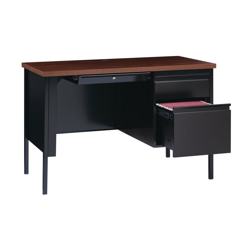 Alera Single Pedestal Steel Desk, 45.5" x 24" x 29.5", Mocha/Black, Black Legs (ALEHSD4524BM) Each