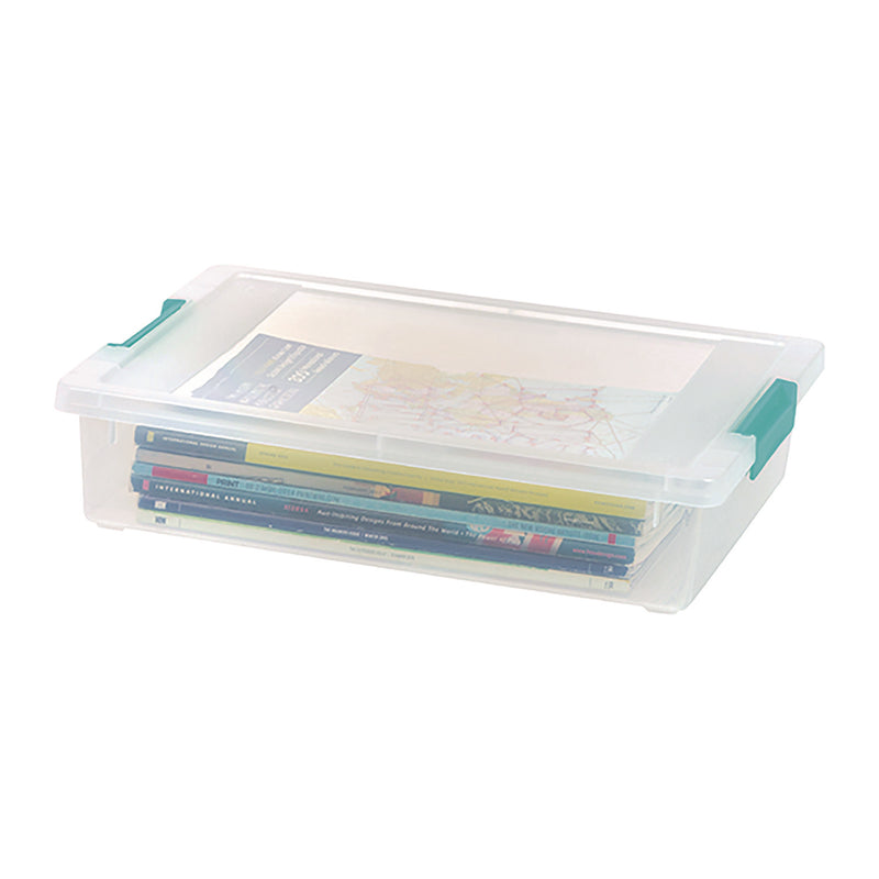 IRIS Latch Lid Storage Box, 2.3 gal, 14 x 11 x 3.5, Clear Bin/Seafoam Latches (IRS301158) Each