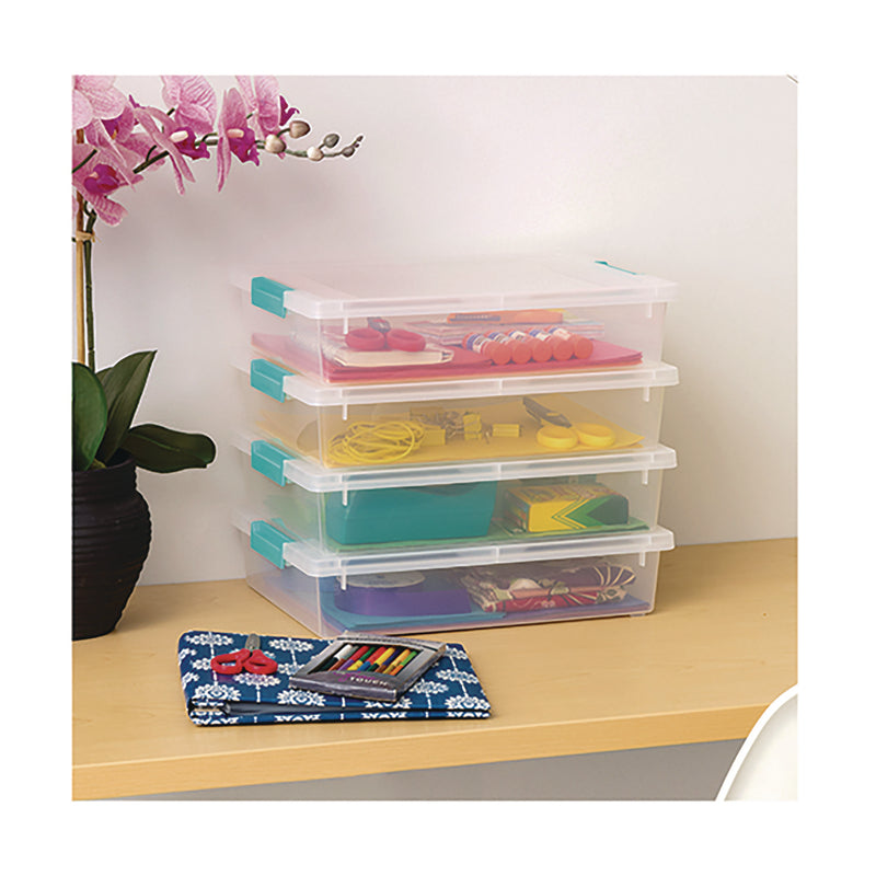 IRIS Latch Lid Storage Box, 2.3 gal, 14 x 11 x 3.5, Clear Bin/Seafoam Latches (IRS301158) Each
