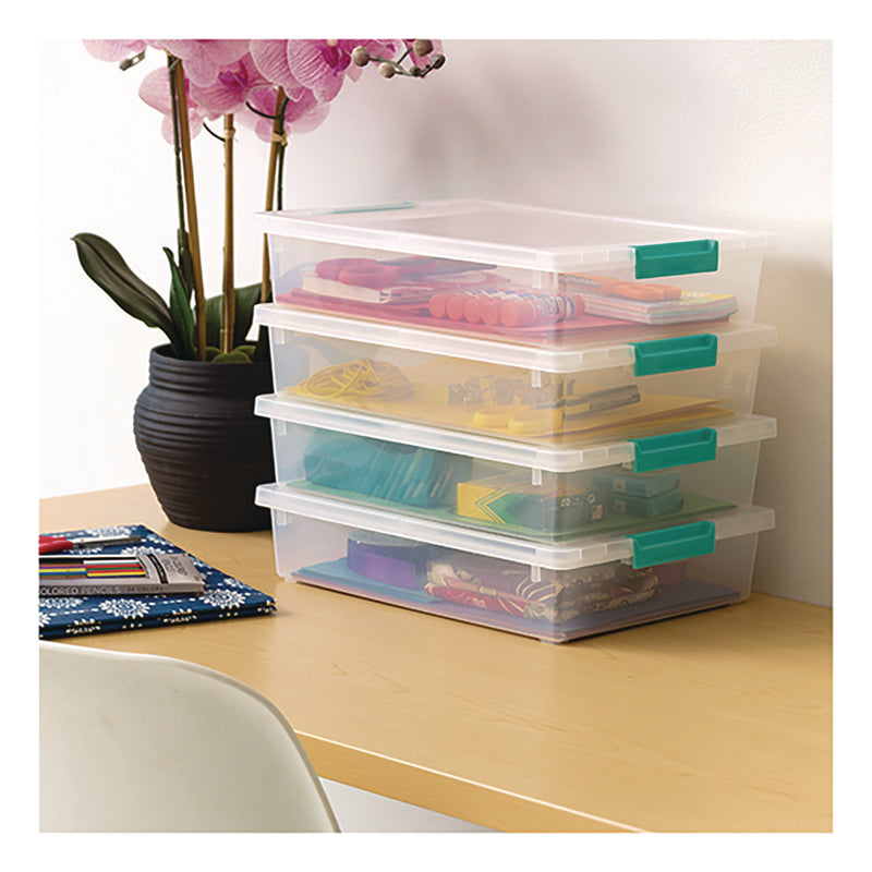 IRIS Latch Lid Storage Box, 2.3 gal, 14 x 11 x 3.5, Clear Bin/Seafoam Latches (IRS301158) Each
