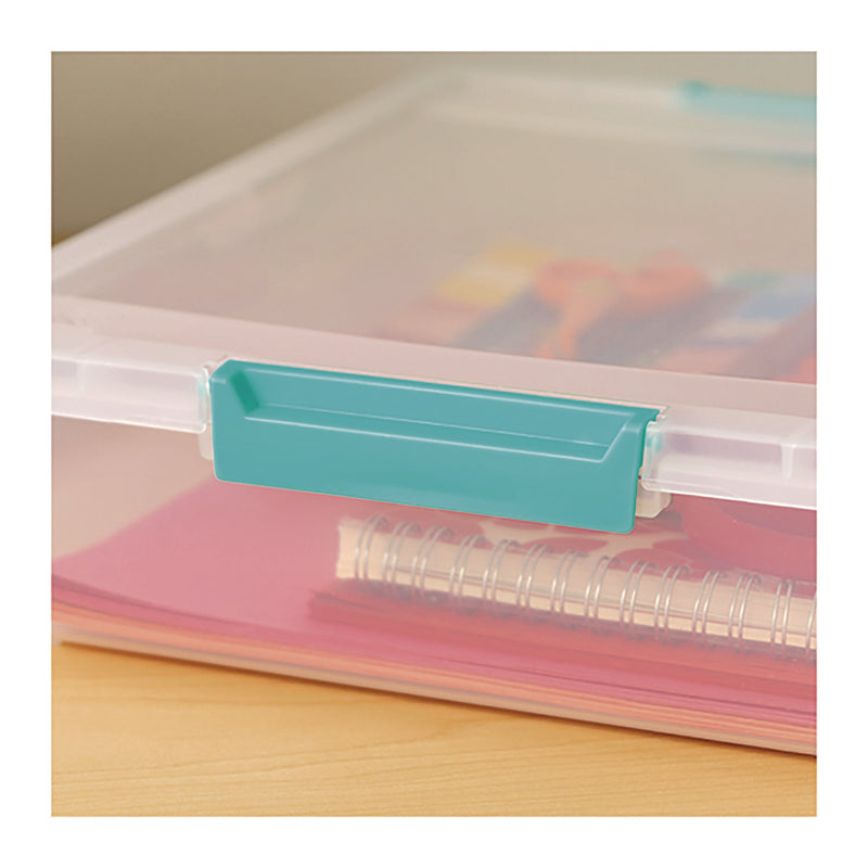 IRIS Latch Lid Storage Box, 2.3 gal, 14 x 11 x 3.5, Clear Bin/Seafoam Latches (IRS301158) Each