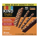 KIND Thins Bar Variety Pack, Dark Chocolate Cherry Cashew; Peanut Butter Dark Chocolate, 0.74 oz, 20/Box (KNDPHW41891) Box of 20