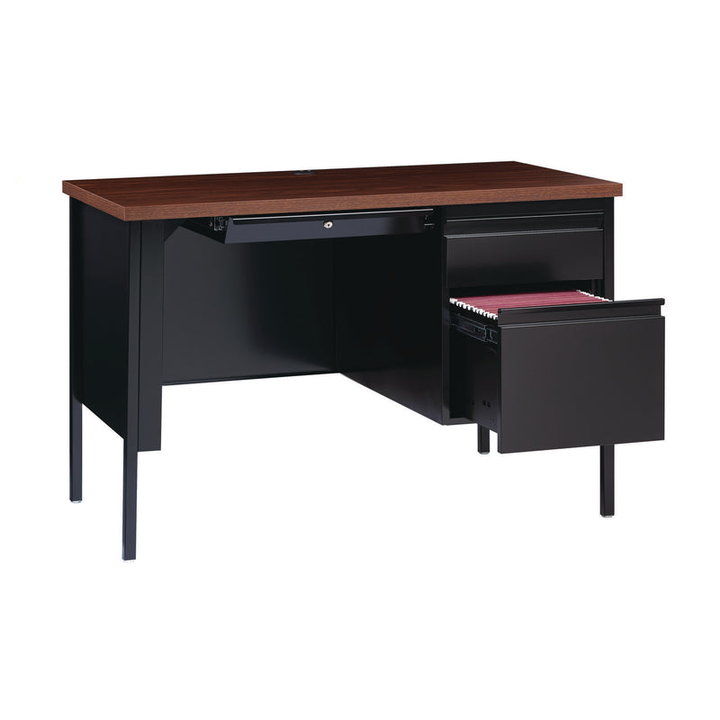 Alera Single Pedestal Steel Desk, 45.5" x 24" x 29.5", Mocha/Black, Black Legs (ALEHSD4524BM) Each