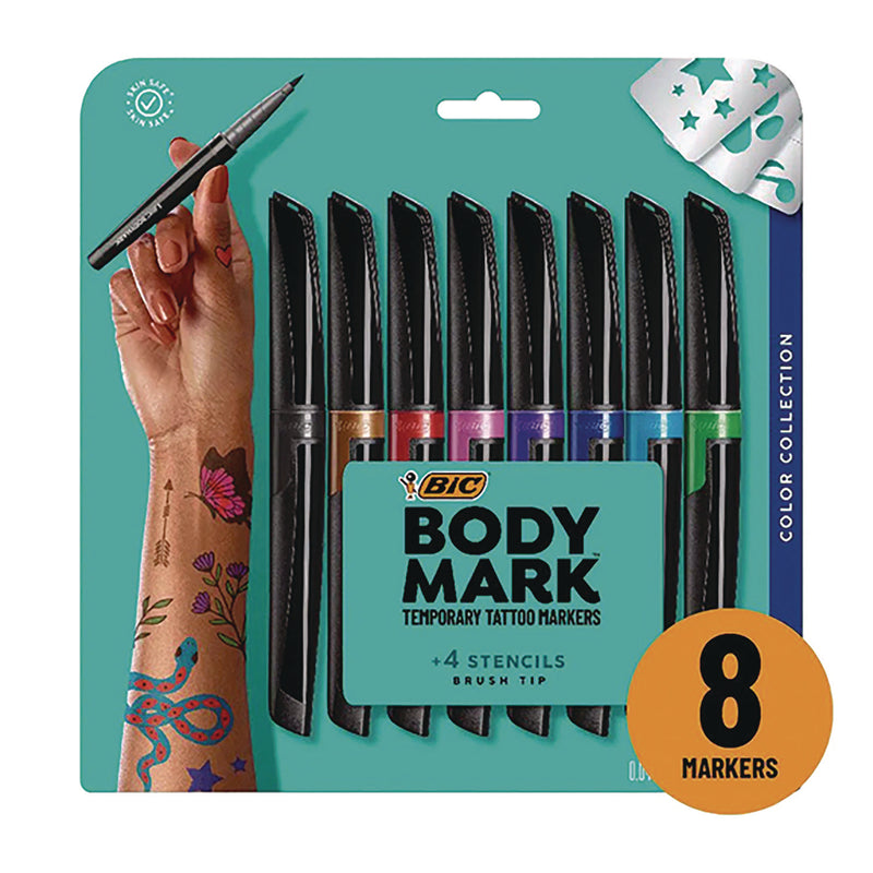 BIC® BodyMark Temporary Tattoo Markers, Fine Brush Tip, Assorted Colors, 8/Pack (BICMTBP81AST) Pack of 8