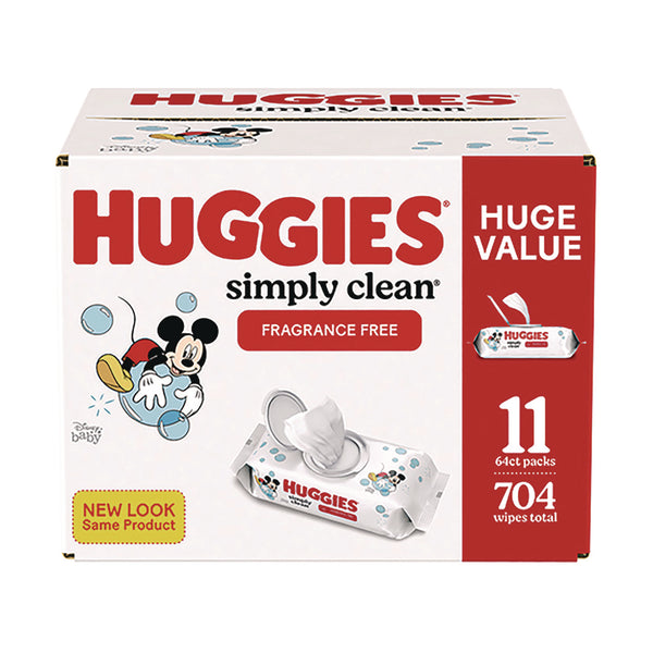 Huggies® Simply Clean Fragrance Free Baby Wipes, 64/Pack, 11 Packs/Carton (KCC53611)