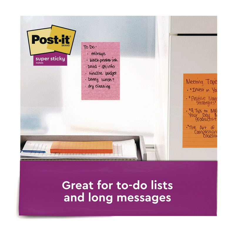 Post-it® Notes Super Sticky Note Pads in Summer Joy Color Collection Colors, 4" x 6", Note Ruled, 90 Sheets/Pad, 5 Pads/Pack (MMM6605SSJOY) Pack of 5