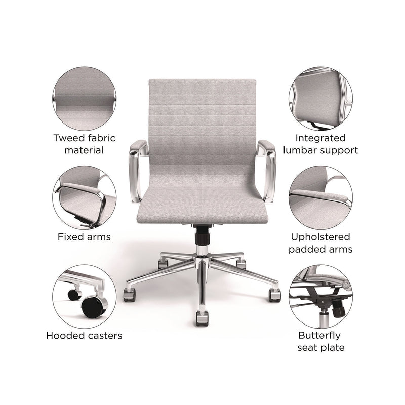 Union & Scale™ Everell Fabric Managers Chair, Supports up to 275 lb, 16.4" to 20.1" Seat Height, Heather Gray Seat/Back, Chrome Base (UOSUN53279CC) Each