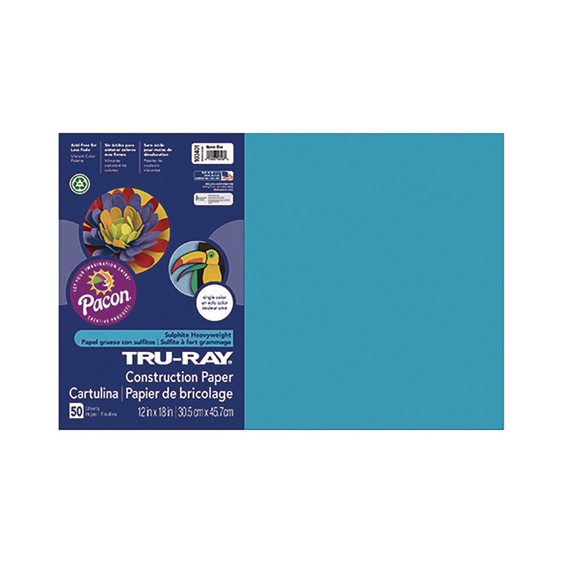 Tru-Ray Construction Paper, 70 lb Text Weight, 12 x 18, Atomic Blue, 50/Pack (PACP103401) Pack of 50