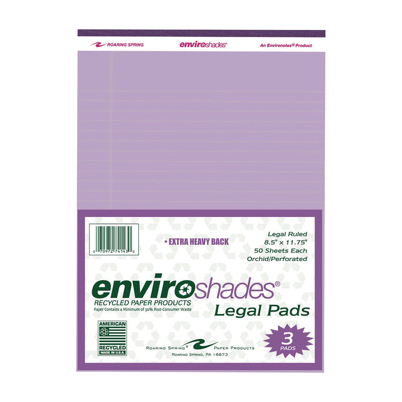 Roaring Spring® Enviroshades Legal Notepads, 50 Orchid 8.5 x 11 Sheets, 3/Pack (ROA74143) Pack of 3