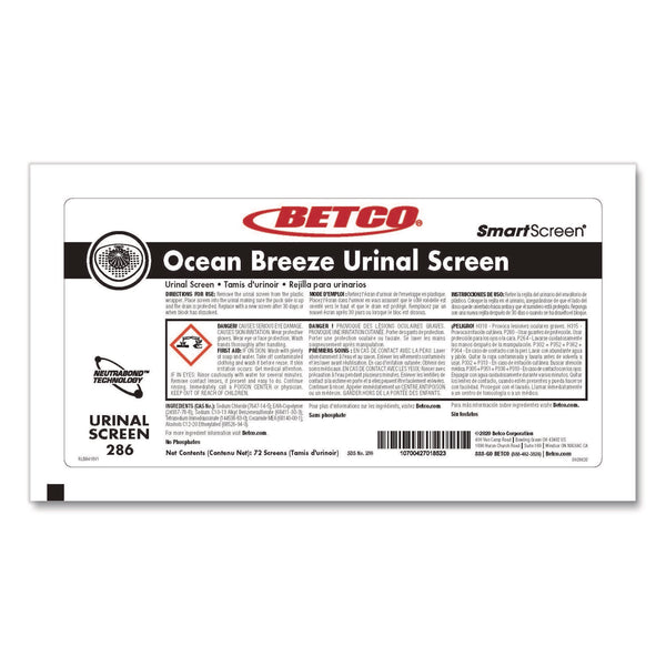 Betco SmartSCREEN Urinal Screen, Ocean Blue Scent, Blue, 1 lb, 72/Carton (BET2867200) Case of 72