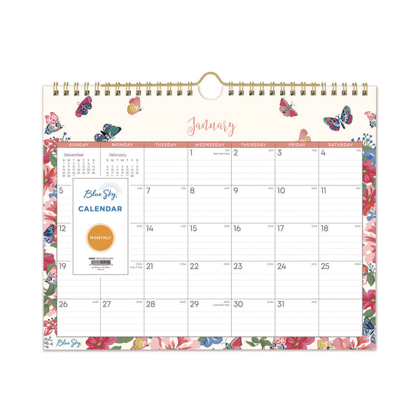 Blue Sky® Fly By Monthly Wall Calendar, Butterflies Artwork, 11" x 8.75", Cream/Pink/Blue Sheets, 12-Month (Jan to Dec): 2026 (BLS148643) Each